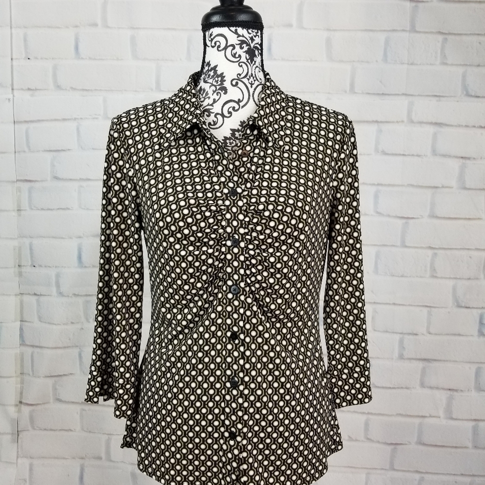 Laundry size m long sleeve stretch geo print top